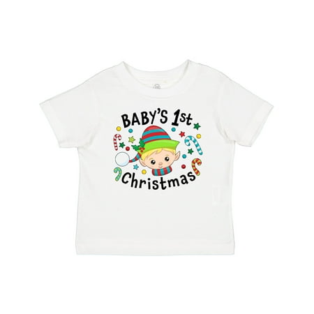 

Inktastic Baby s 1st Christmas Elf Boy with Candy Canes Boys or Girls Baby T-Shirt
