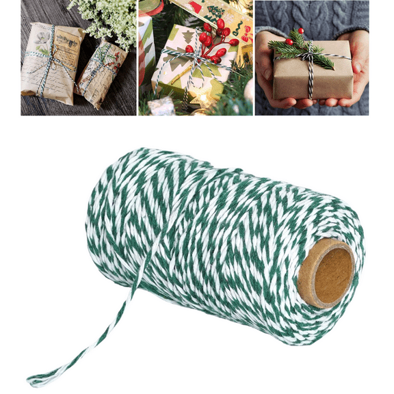 Manss 2mm Green and White Twine, 328 Feet Cotton Bakers Twine Perfect for DIY Crafts, Christmas Decoration, Gift Wrapping, Craft Wrapping