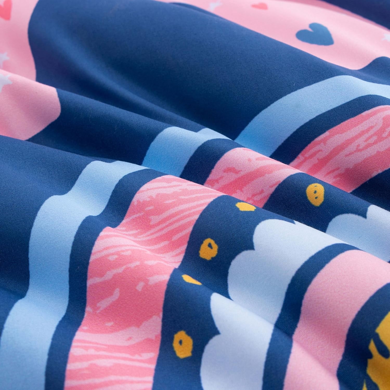 3 Piece Rainbow Comforter Set Cartoon Love Hearts Suns and Stars Bedding Set for Girls Boys Kids, Queen Dark Blue
