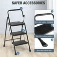 thumbnail image 4 of SHOUFTW 3-Step Folding Ladder, 800 lbs Heavy Duty Steel, Anti-Slip Pedals for Home & Outdoor, Black, 4 of 7