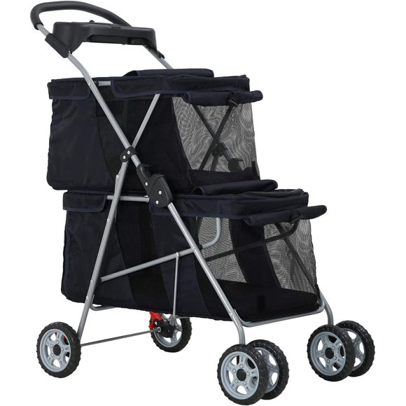 BestPet Dog Stroller Cat Stroller Pet Carriers Bag Jogger for Small Medium Dogs Cats Travel Camping 4 Wheels Lightweight Waterproof Folding, Black