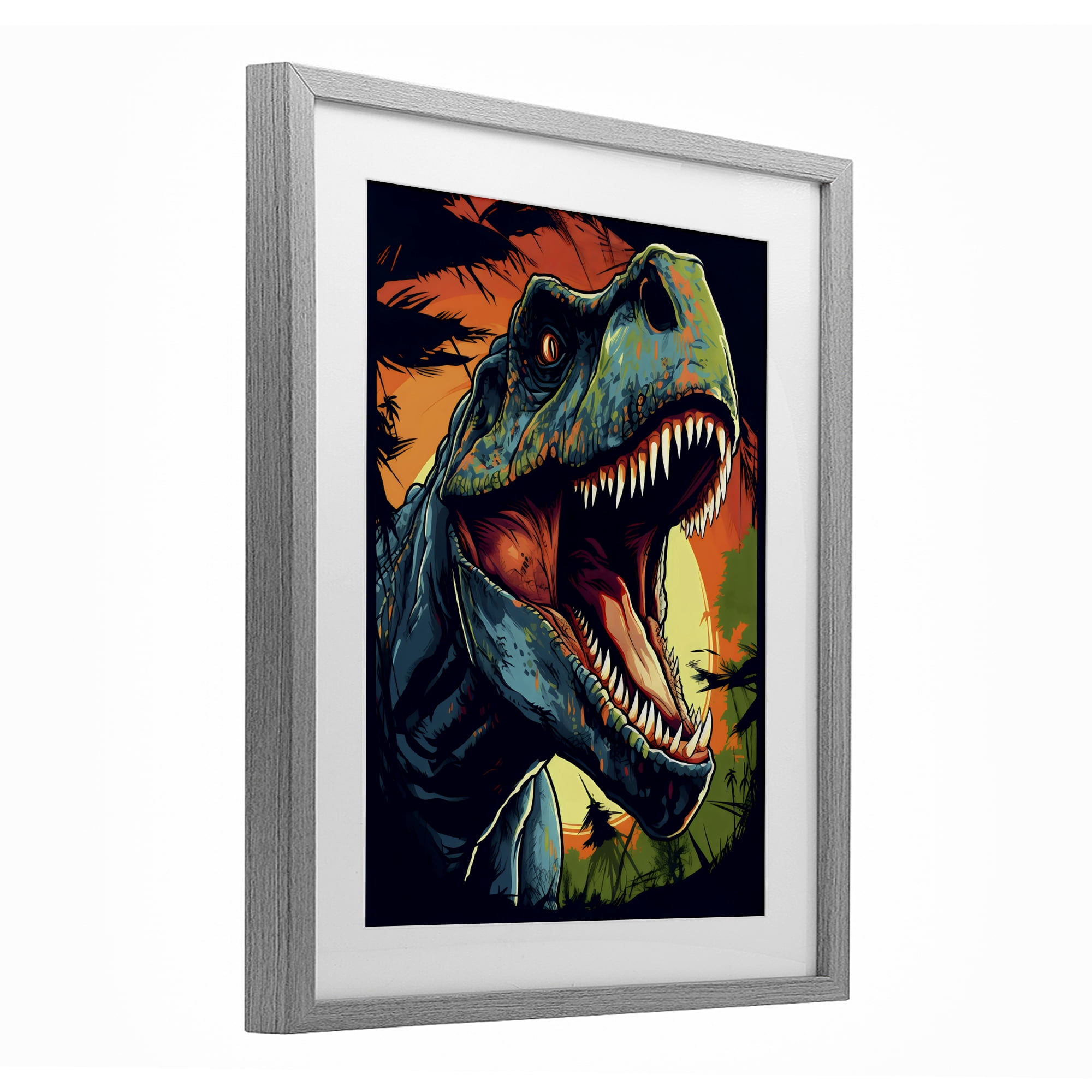 Stupell Industries Dino Roar at Sunset Gray Framed Print Under Glass, design by Creative Studio