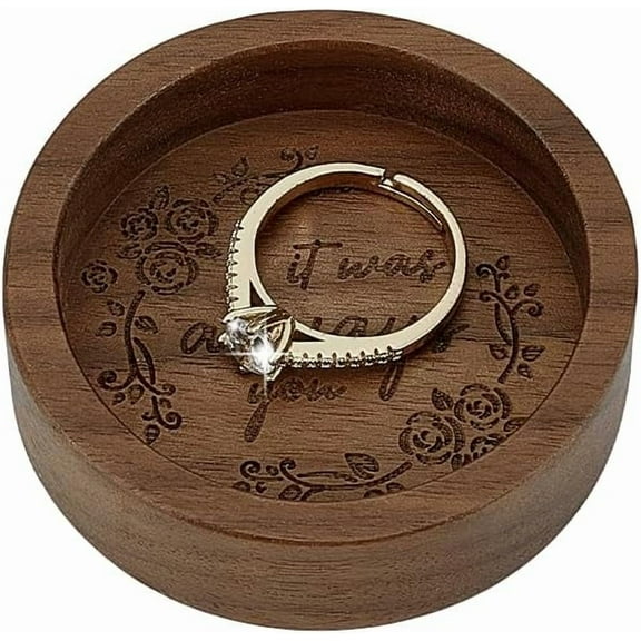 Walnut Ring Holder Dish Wooden Rings Trinket Dish Small Wood Tray for Jewelry Display Wedding Ring Holder for Nightstand Anniversary Birthday Gift for Men 2.32 Inch Round