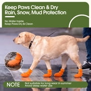 IDOMIK Dog Rain Boots 4-Pack, Waterproof Silicone Paw Protectors, Anti-Slip Sole, Double Hook & Loop Straps, Orange, S
