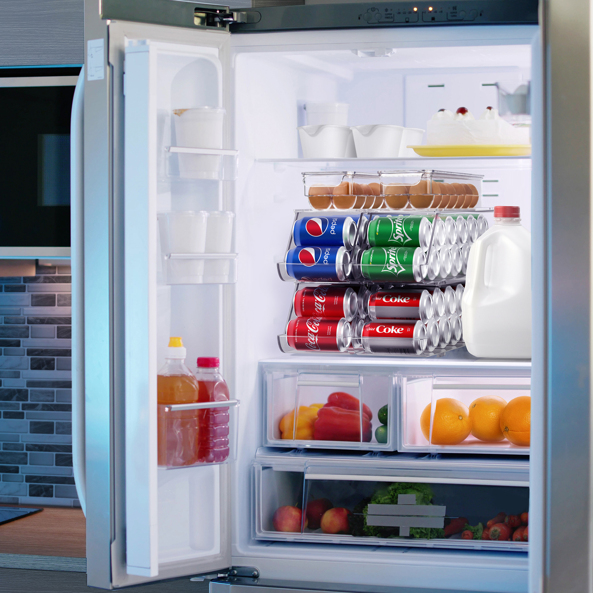 Sorbus Soda Can Organizer for Refrigerator and Egg Holder for Fridge Set, Stackable Can Holder Dispenser and Egg Holder with Lid for Fridge, Pantry, Freezer - BPA-Free, Clear Design