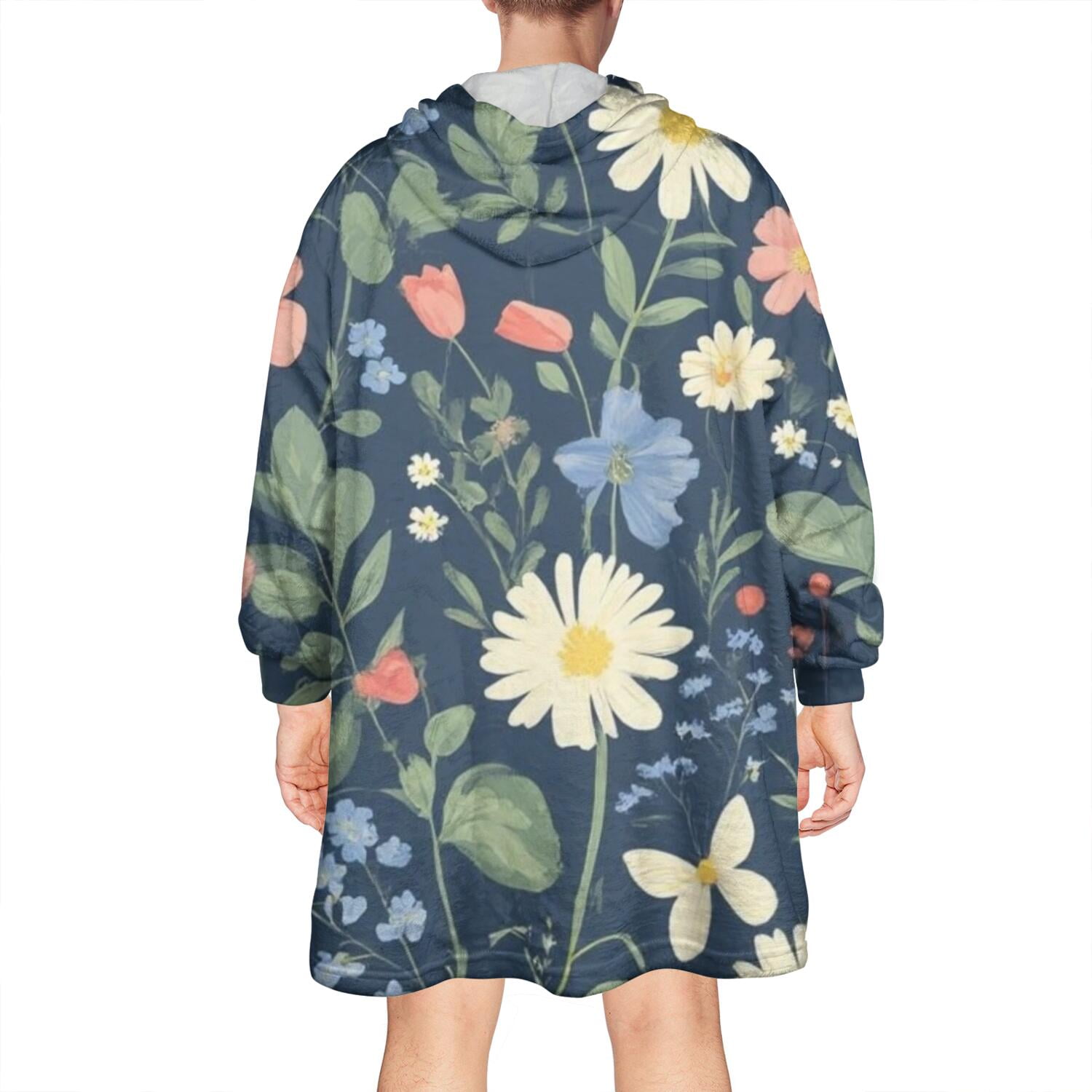 Wearable Oversized Blanket,Pioneer Flower Floral Print Pattern Wearable Blanket Hoodie for Adults,Cozy Hooded Blankets with Super Pockets,Super Warm Fuzzy Pullover for Women & Men