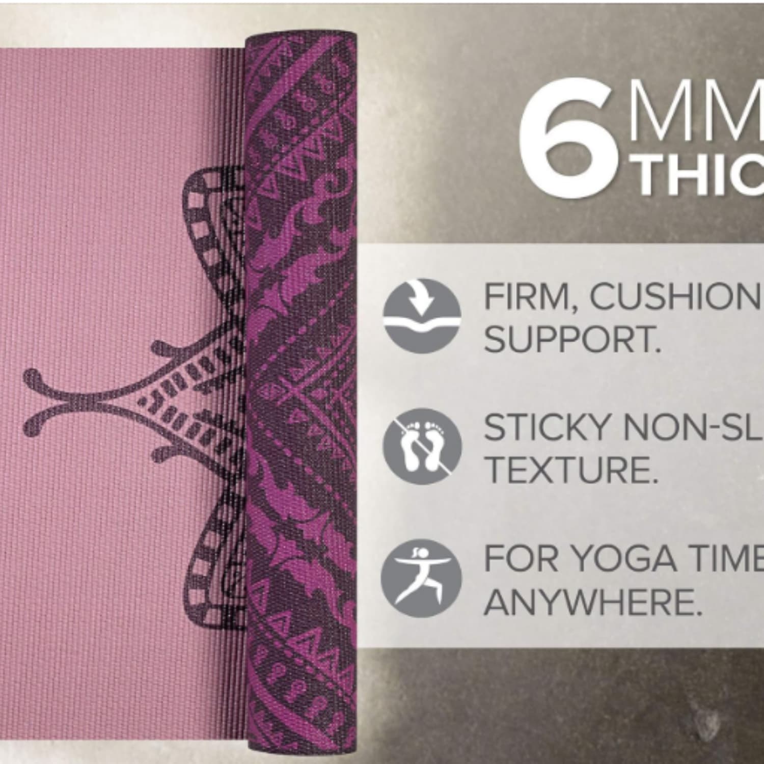 Yoga Mat - Premium 6mm Print Reversible Extra Thick Non Slip Exercise & Fitness Mat for All Types of Yoga, Pilates & Floor Workouts (68" x 24" x 6mm Thick)
