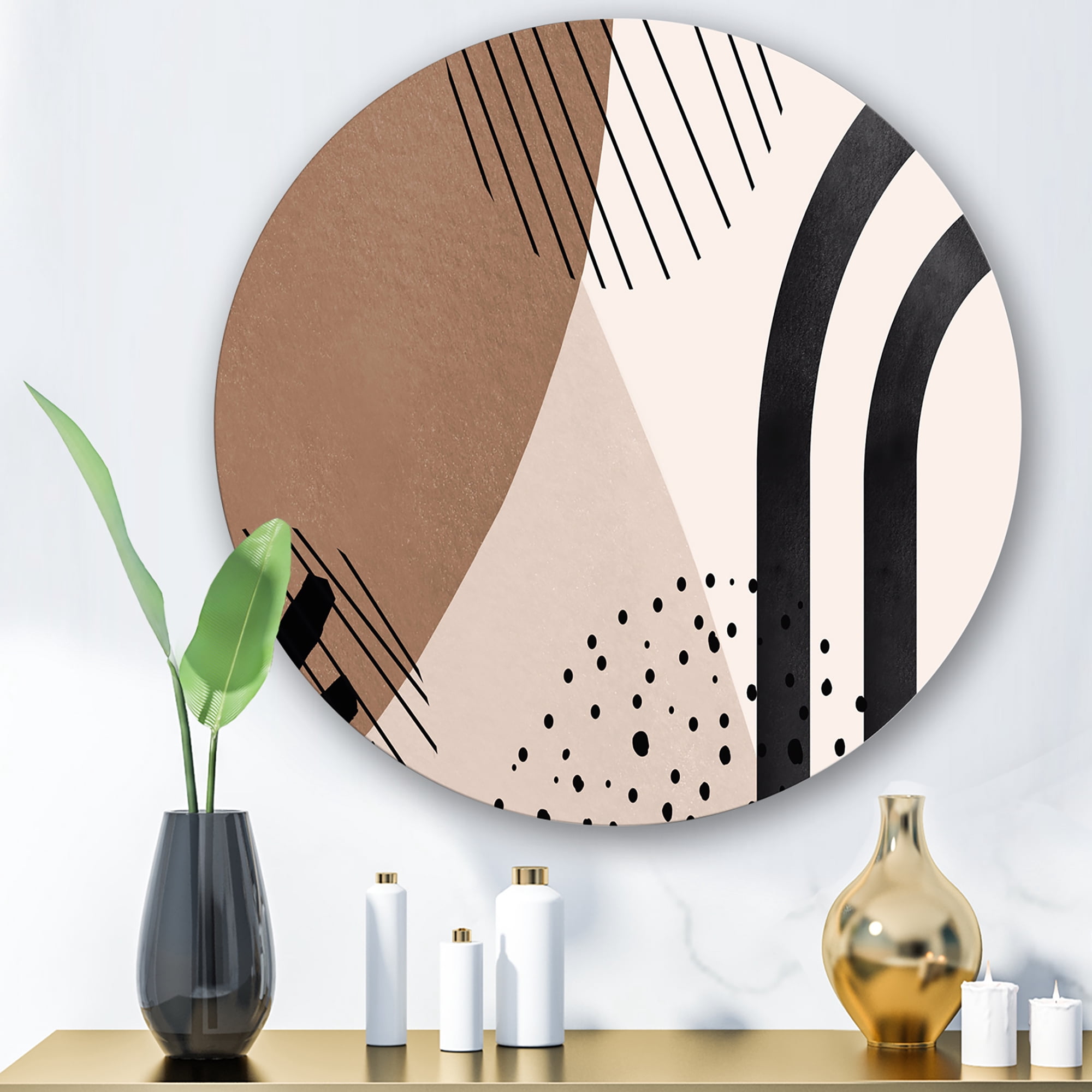 Designart 'Abstract Ivory Shapes and Shapes in Terracotta I' Modern Circle Metal Wall Art 23x23 - Disc of 23
