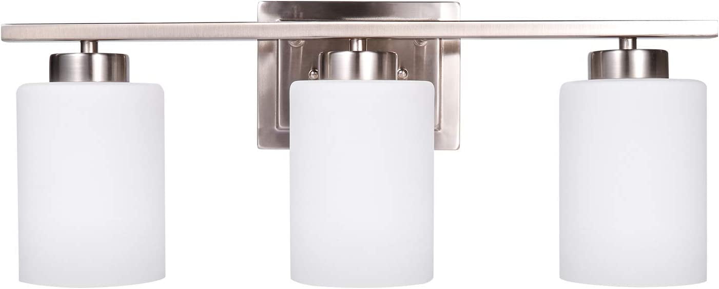 3-Light Bathroom Vanity Light Fixture Over Mirror, E26 Sconces, Brushed Nickel, Frosted Glass(Bulbs not Included)