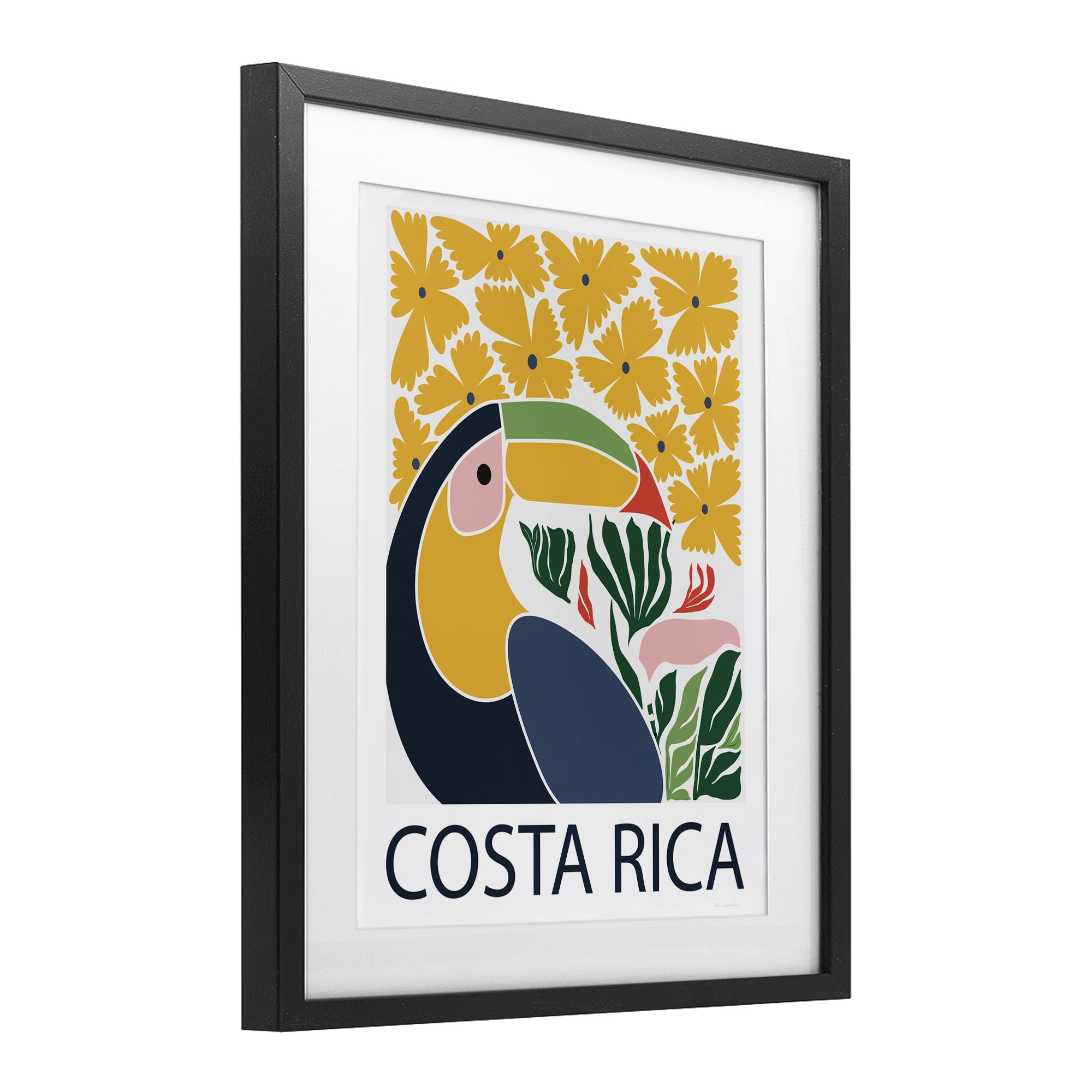 Stupell Industries Tropical Toucan & Flowers Black Framed Print Under Glass, design by Omar Escalante