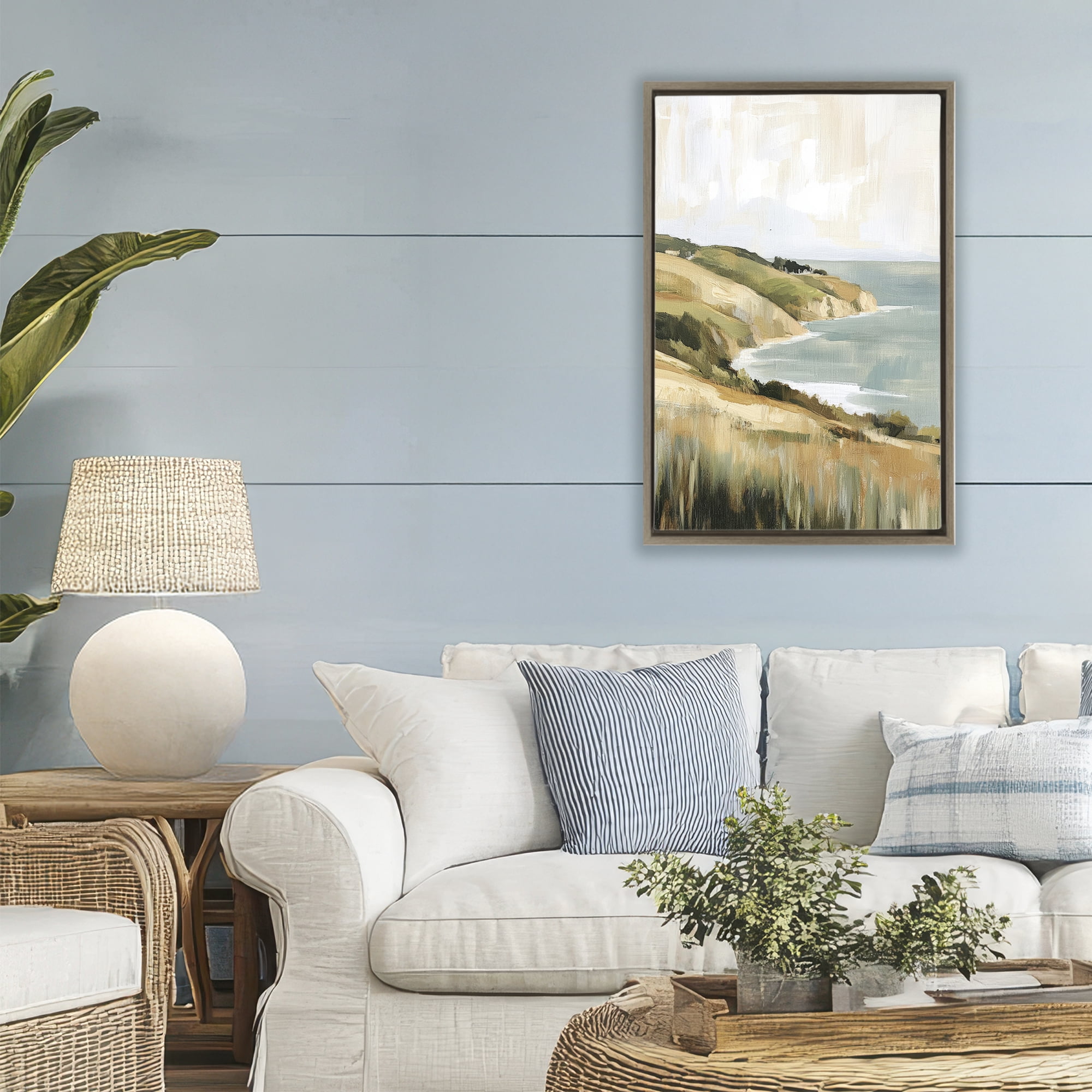 Stupell Industries Serene Cliff in Morning Light Brown Framed Floater Canvas Wall Art, design by Petal Prints Design