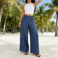 thumbnail image 2 of Women's Soft Cotton Wide Leg Pants, Elastic Waist with Drawstring, Casual Tapered Silhouette, Loose Fit Palazzo Style for Daily Wear, Comfortable Lounge, Work, Travel | TruHer,Navy M, 2 of 9