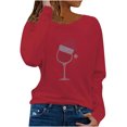 thumbnail image 1 of Tops de Otoño Para Mujer Tops Con Estampado de Navidad Moda Casual Rhinestone Blusa de Manga Larga Blusas de Cuello Redondo Camisas Odeerbi  ODB180557, 1 of 7