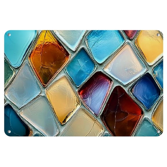 1pc Vintage Stained Glass-Style Iron Wall Art Sign - 8x12 Inch, Colorful Mosaic Design, Ideal for Modern Home, Cafe, Bar, or Garage Decor, Metal Wall Art Decor, 2D, Perfect for Room Decor