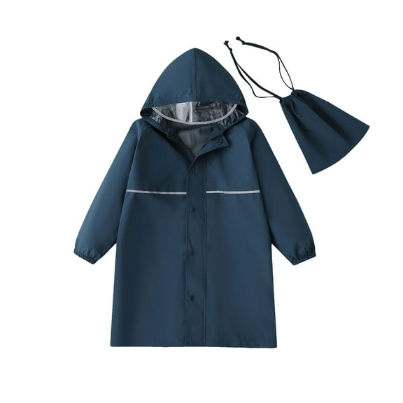 Povozer Rain Coat Kids Girls Solid Color Hoodies Rainwear Raincoat Waterpoof(Blue,L)