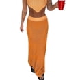 thumbnail image 3 of VISgogo Falda de punto de ropa de playa para mujer, Raya / Color sólido Cintura alta Slim Fit Hollow Summer Half Dress Prenda VISgogo moda, 3 of 9
