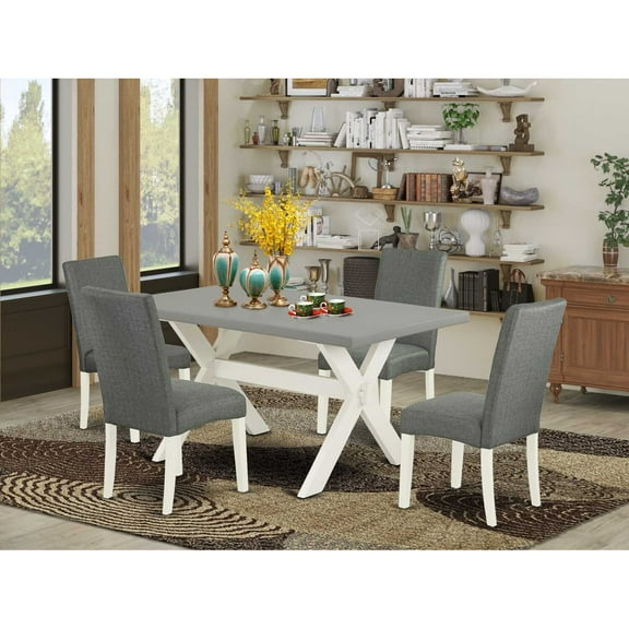 East West Furniture X096DR207-5 5-Pc Dining Room Set - 4 Dining Padded Chairs and 1 Modern Rectangular Cement Breakfast Table Top with High Chair Back - Linen White Finish