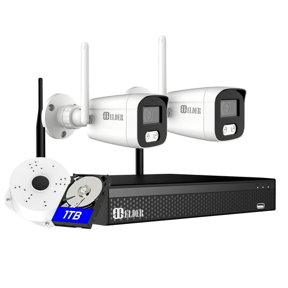 Système de Caméra de Sécurité Sans Fil 4K 8MP, Kit de Surveillance WiFi à 2 Caméras Audio à l'Extérieur 1TB HDD, Système de Caméra de Sécurité à Domicile