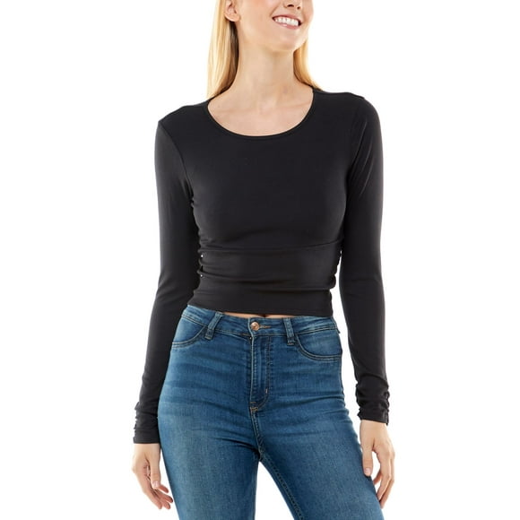 Ultra Flirt Juniors’ Open-Back Top, Black/M
