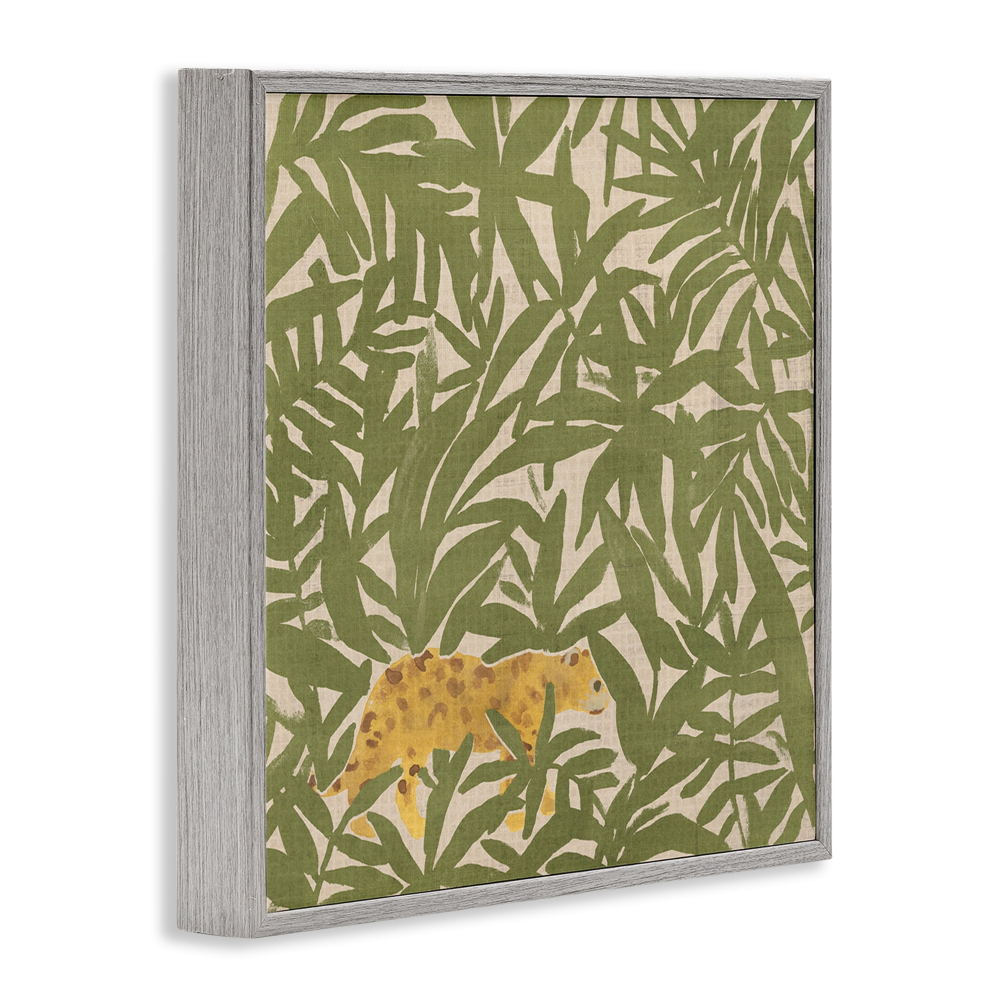 Stupell Industries Prowling Cheetah in Plants Botanical & Floral Painting Gray Framed Art Print Wall Art, 24 x 24