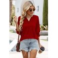 thumbnail image 5 of Blusa WIHOLL para mujer, manga 3/4, cuello en V, holgada, color rojo, talla grande, 5 of 5