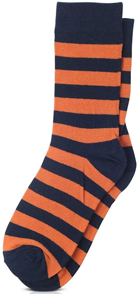 Men's Colorful Orange & Sky College Stripe Dress Casual Socks Size 10-13 New 