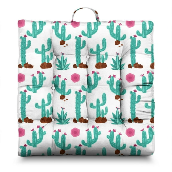 Boho Cactus Meditation Cushion - Thick Square Floor Pillow for Adults with Succulent Design, Supportive PP Cotton Filling for Yoga & Relaxation