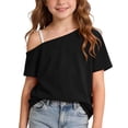 thumbnail image 2 of Hxshgdsn Girls Short Sleeve T Shirt Off The Shoulder Kids Casual Summer Trendy Tees Black 13 Years, 2 of 8