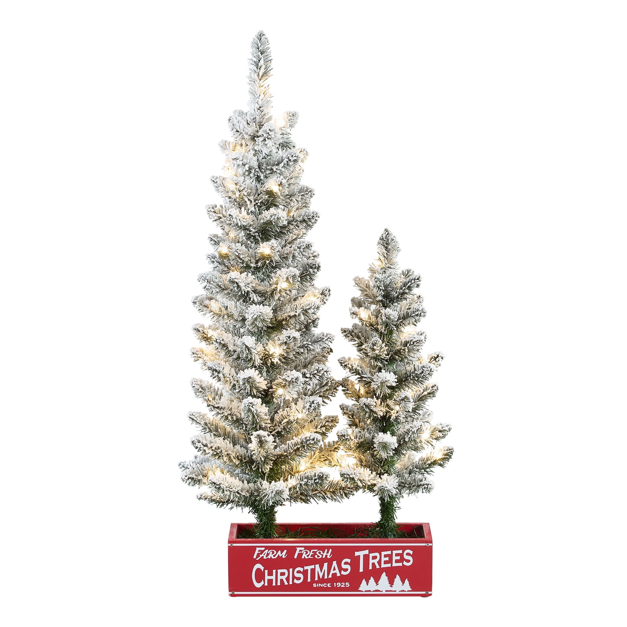 Holiday Time 2-Count Pre-Lit Artificial Farmhouse Flocked Christmas Trees