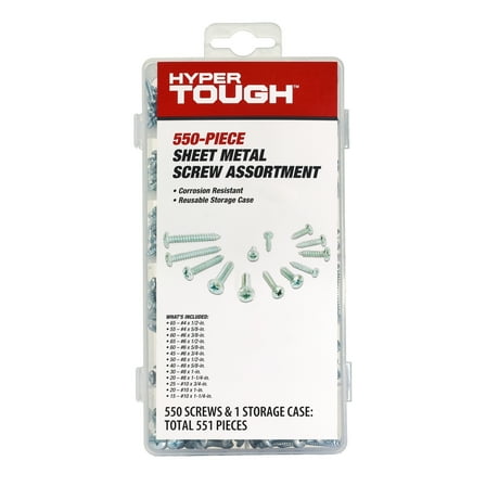 Hyper Tough 550-Piece, Multi-Size Zinc Plated Sheet Metal Assorted Screws Set with Clear Case, 80879