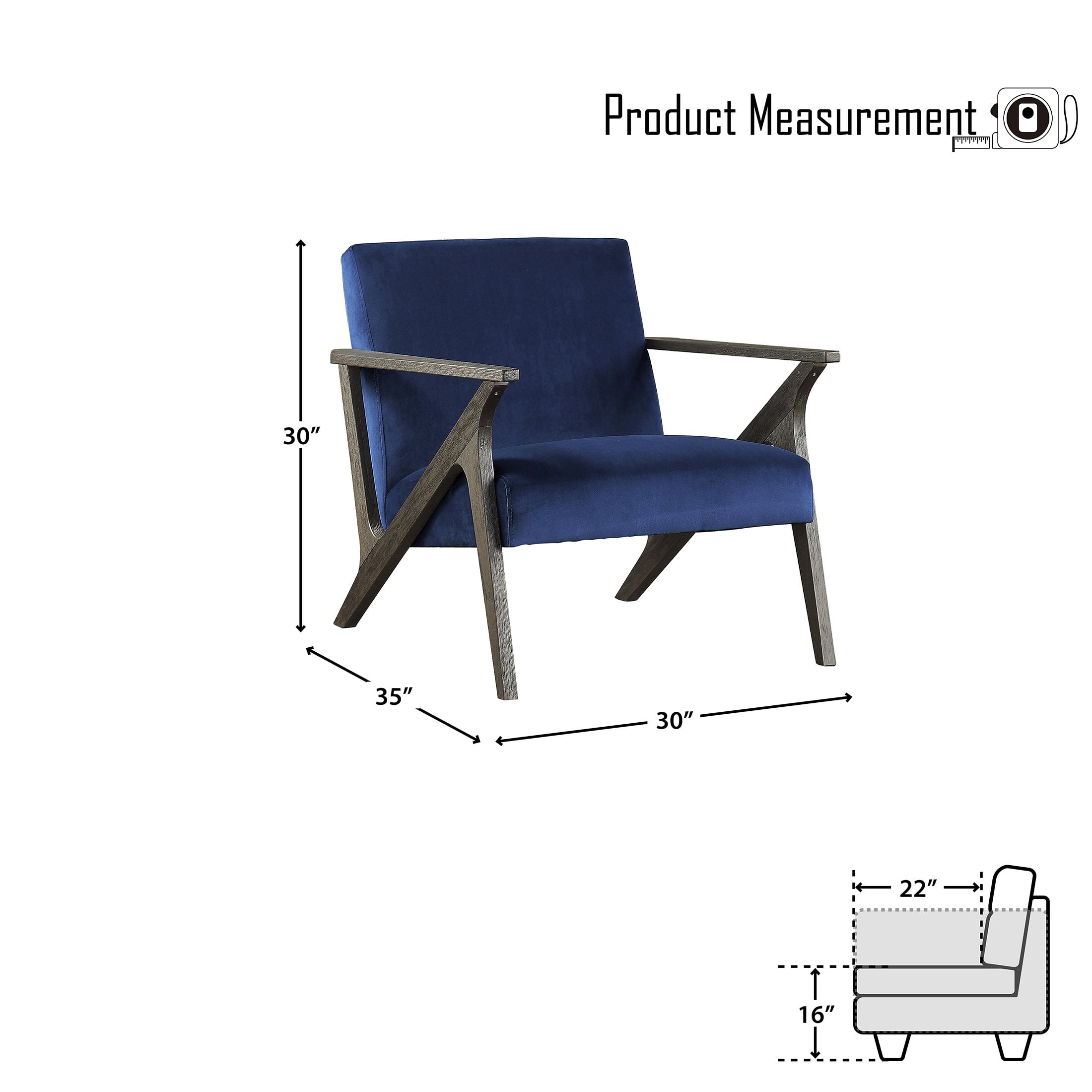 OakvillePark Columbia Velvet Fabric Upholstered Accent Chair, Navy Blue