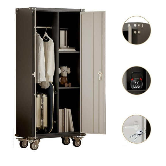 Garvee 71.65" Metal Storage Cabinet with Wheels, Heavy Duty Tool Cabinet for Kitchen, Pantry, Office, Shop, Garage, Black/Gray