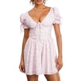 thumbnail image 1 of EYIIYE Robes d'Été Mini pour Femmes Robe de Soirée à Manches Courtes Col en V Robe de Rencontre Imprimé Floral Robes Mignonnes Aguichant Décontractées pour Fête, 1 of 8