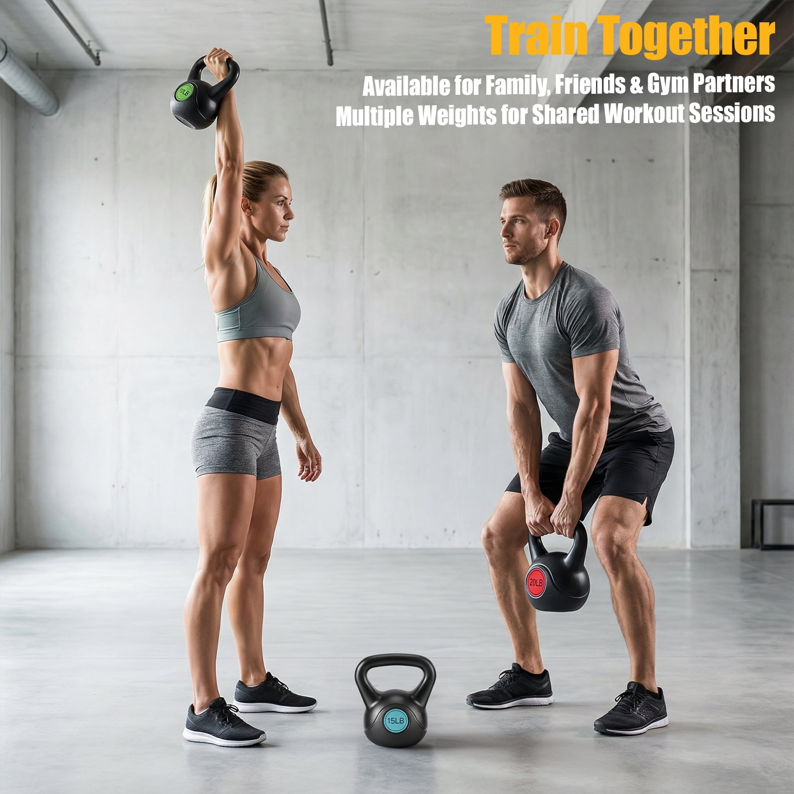 SHOUFTW Powder-Coated Kettlebell with a Cast Iron Core, with a Non-Slip Handle and Flat Base, Suitable for Fitness Training, Durable for Strength Training, Three-Piece Set(10/15/20lb)