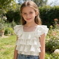 thumbnail image 2 of GXWEA Girls Summer Clothes Kid's Ruffle Layered Top Square Neck Sleeveless Chiffon Blouse Soft for Casual Outings（11-12 Years，White）, 2 of 3