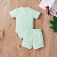 thumbnail image 4 of Ticikt Summer Baby Boy Girl Clothes Set Ribbed Outfits Unisex Solid Short Sleeve Tops Shorts 2PCS,Color:Light Green,Size:3-6 Months, 4 of 9