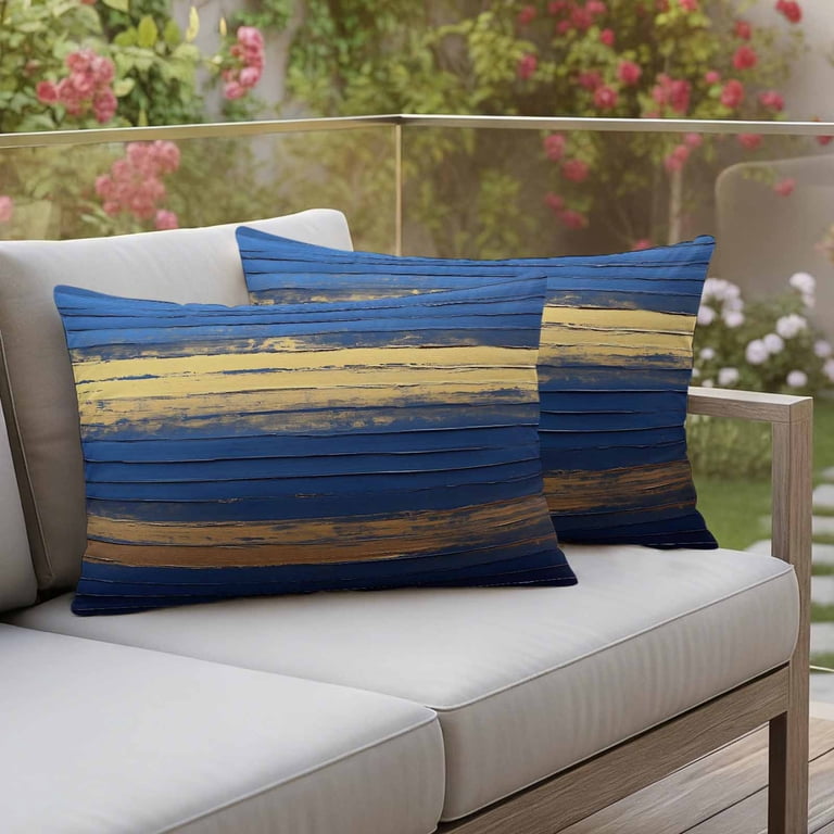 Outdoor Pillow Covers,Modern Navy Blue Yellow Line Decorative
