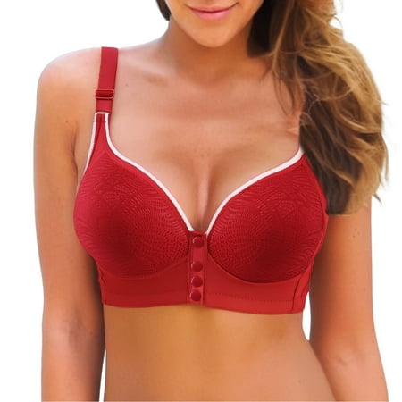 Audhol Front Closure Bras for Women Women s Front Button Down Bra Pulls Breathable and Comfortable Retraction Breast Bra Bra Underwear Nursing Bras Red S