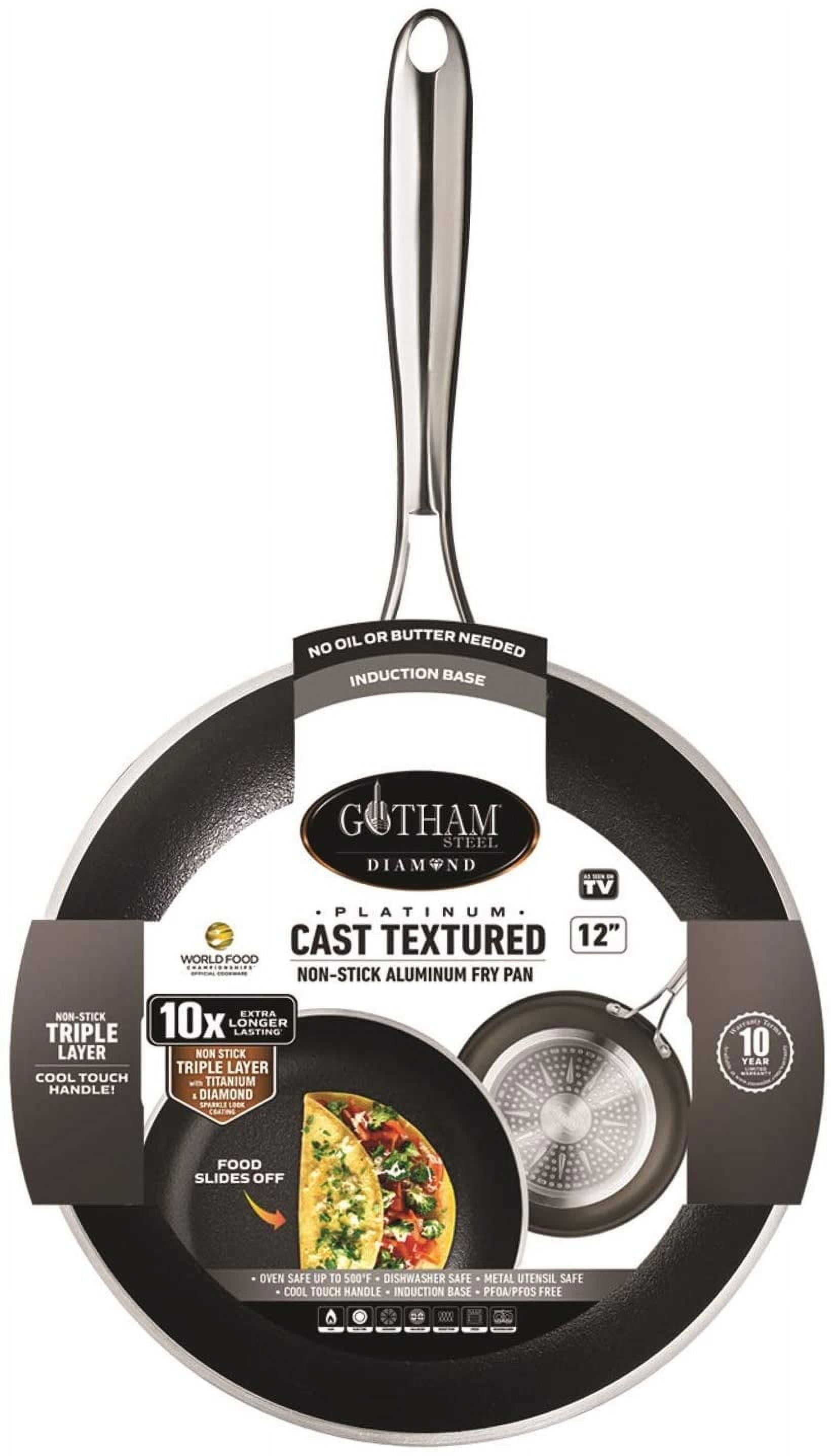 Gotham Steel Fry Pan, Non-Stick Aluminum, Cast Textured, Diamond, 12 Inch