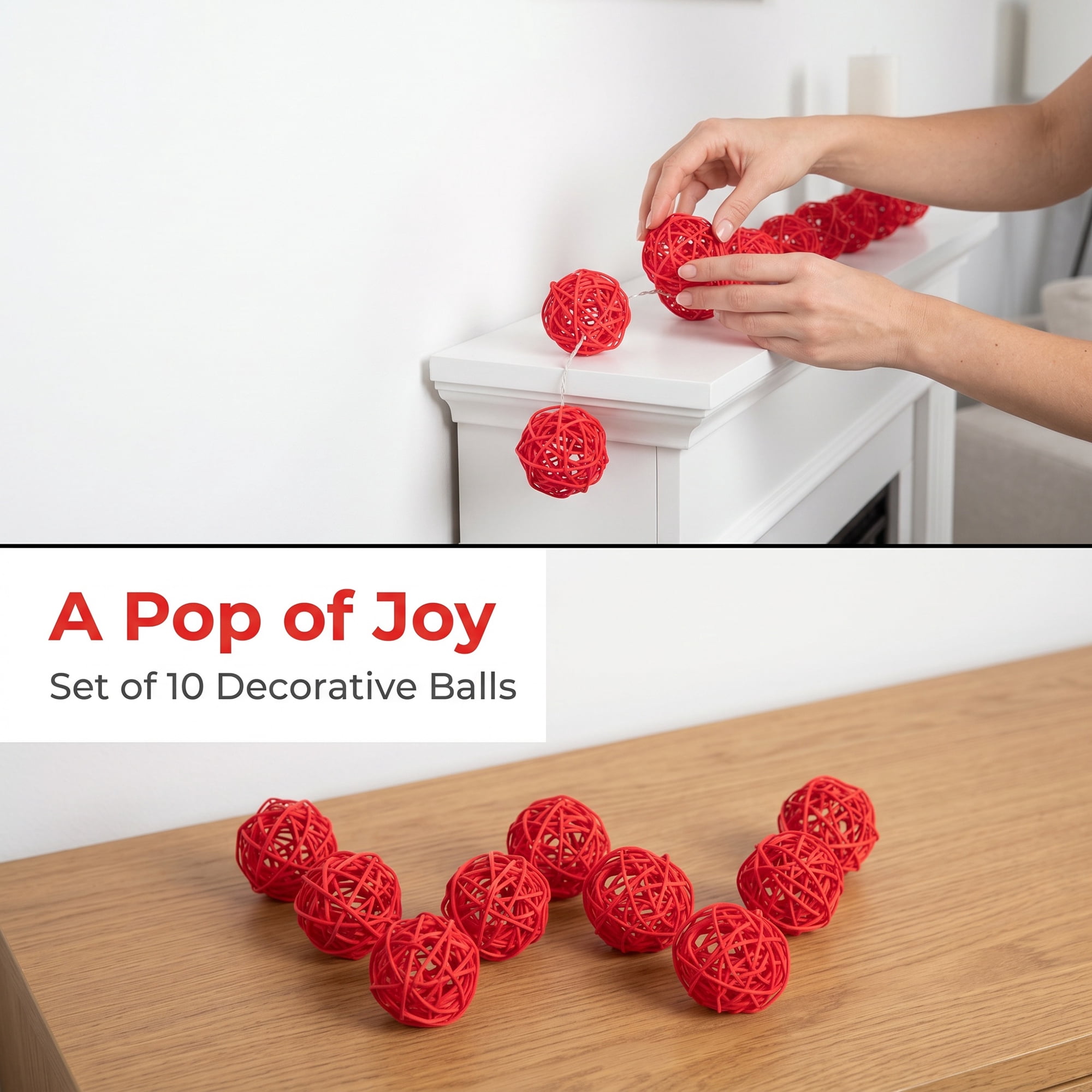 Unique Bargains 10Pcs Rattan Balls for Lights Wicker Spheres Orbs Red 2"x2"x2"