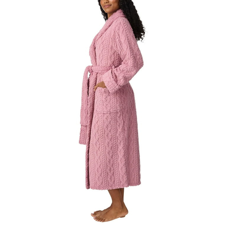 Room Service Women's Cable Knit Cozy Wrap Robe with Pockets (US