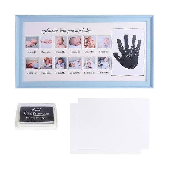 Growth Record Photo Frame Month Milestone Display Holder Creative Fingerprint Keepsake Durable Design Blue For Newborns Boys Girls Families