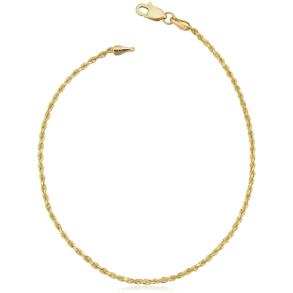 KoolJewelry Solid 10k Yellow Gold Rope Chain Anklet (1.5mm , 10 inches)