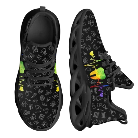 

New Style Ladies Lightweight Platform Flat Shoes Dark Dental Medical and Starry Sky Design Women Mesh Sneakers 2024