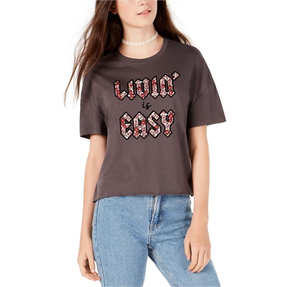 Carbon Copy Womens Livin' Is Easy Graphic T-Shirt, Grey, Juniors, Small