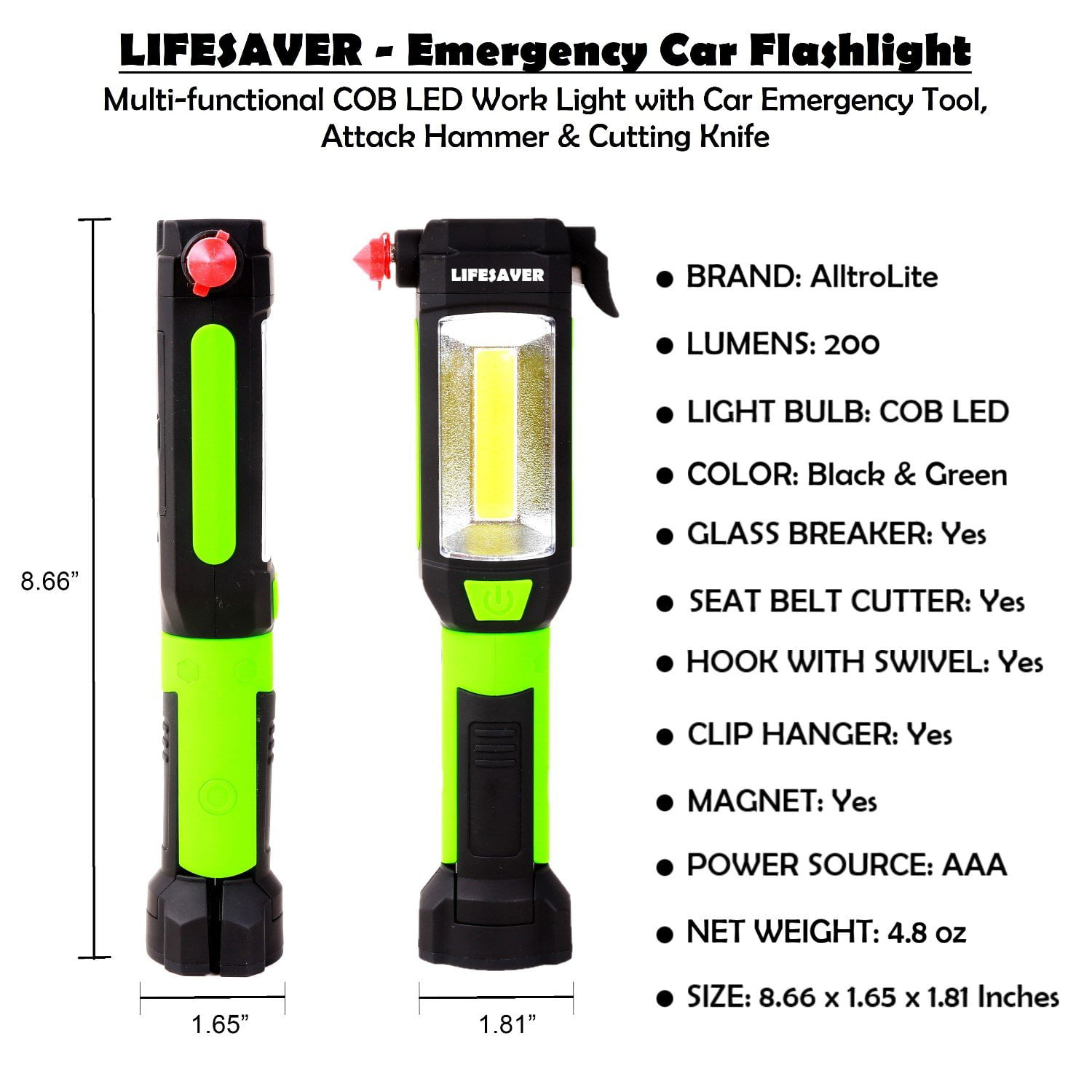 2 Pack - Stance Portable LED Work Light, 200 Lumens Brilliantly Bright Multi-Use COB Flashlight, Magnetic Base, 16ft Irradiate Distance, 120 Beam