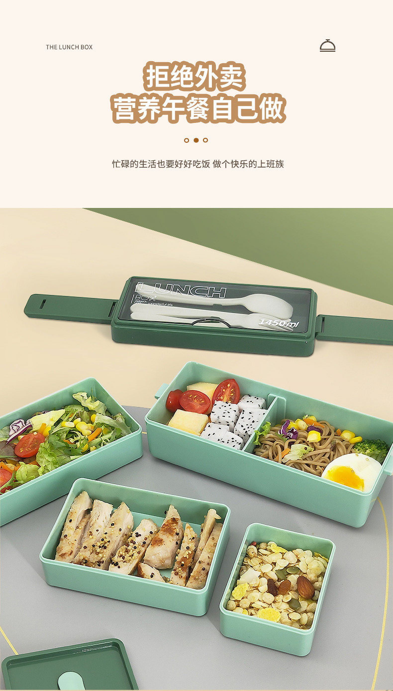 Reusable Bento Boxes,Bento Box Adult Lunch Box,BPA Free Leakproof Built in Reusable Spoon,Three-layer Compartment Lunch Box
