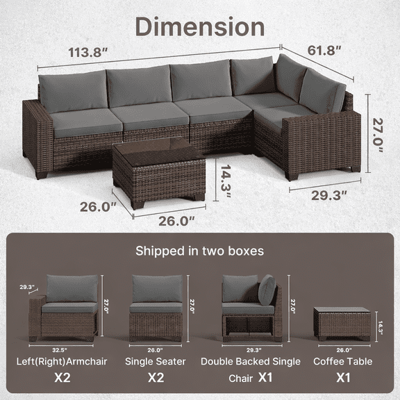 Outdoor Patio Sectional Sofa Set with Coffee Table, All-Weather PE Rattan Wicker, Modular Corner Seating with Soft Cushions for Garden