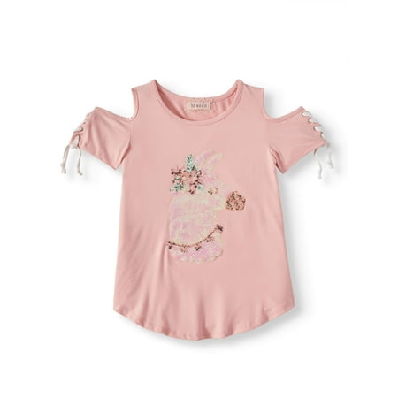 Girls Foil Logo Tee - Foil Llama Cold Shoulder Top (Big Girls)