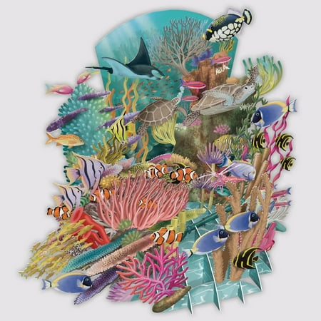 3d Card Present - Paper D'Art Ocean Reef Fish, Turtles, Manta Ray and Coral 3D Pop Up Laser Cut Premium Top of the World Greeting Card